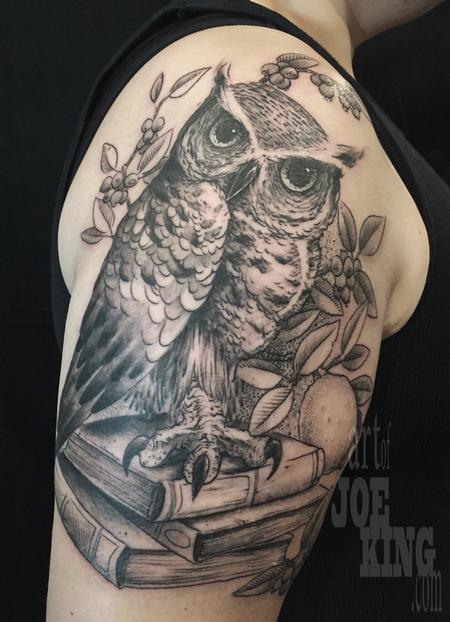 Tattoos - A Horned Owl with Books - 110167